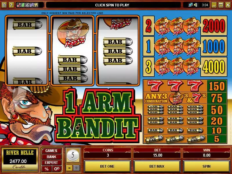 1 Arm Bandit Slots made by Microgaming - Main Screen Reels