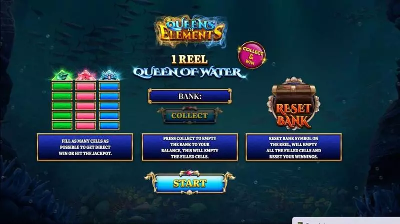1 Reel Queen Of Water Slots made by Spinomenal - Introduction Screen