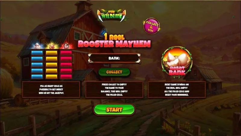 1 Reel – Rooster Mayhem Slots made by Spinomenal - Introduction Screen