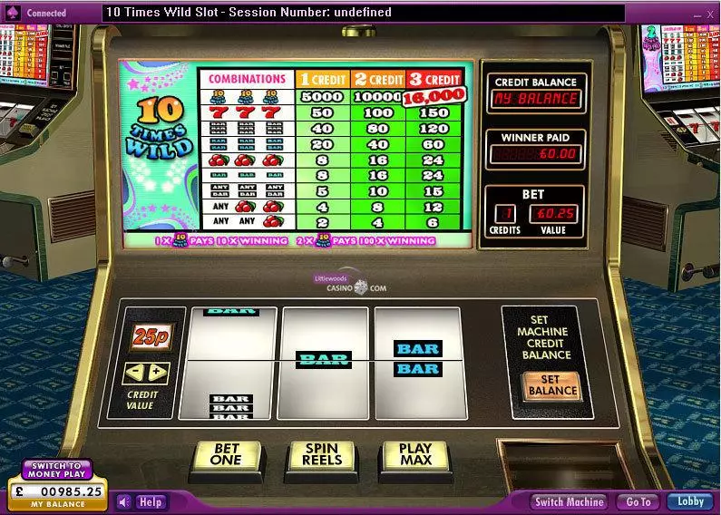10 Times Wild Slots made by 888 - Main Screen Reels