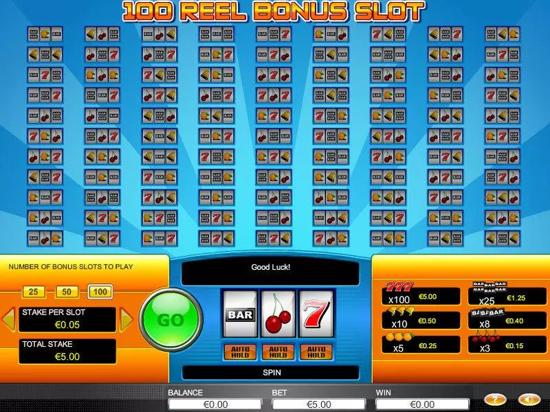 100 Reel Bonus Slots made by GTECH - Main Screen Reels