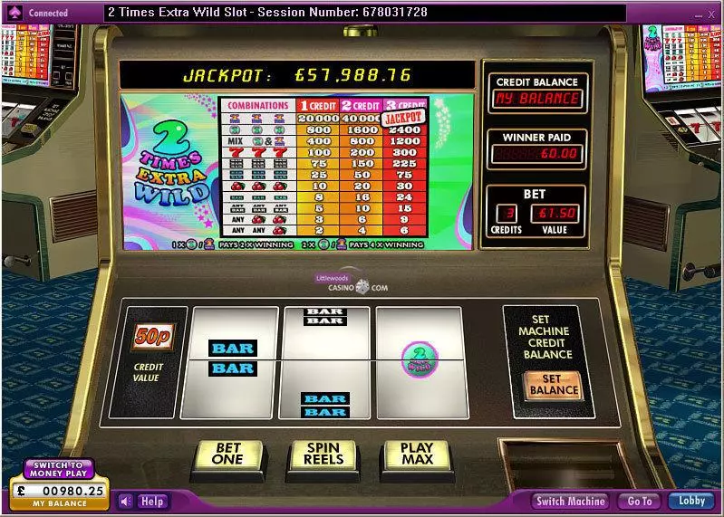 2 Times Extra Wild Slots made by 888 - Main Screen Reels