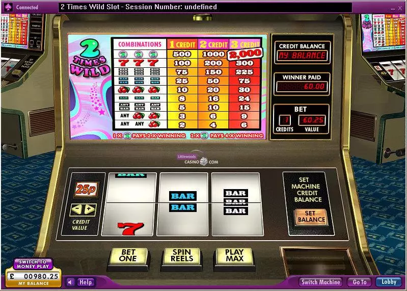 2 Times Wild Slots made by 888 - Main Screen Reels