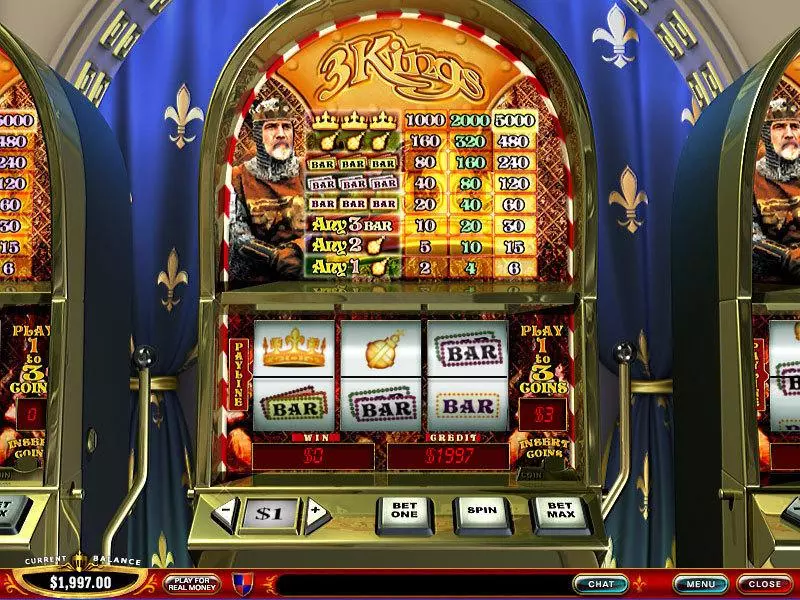 3 Kings Slots made by PlayTech - Main Screen Reels