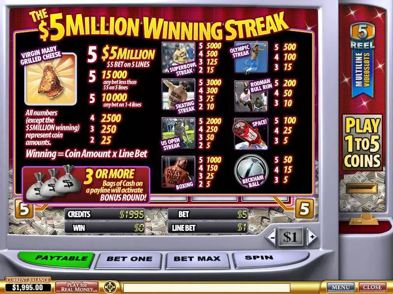 5 Million Winning Streak Slots made by PlayTech - Info and Rules
