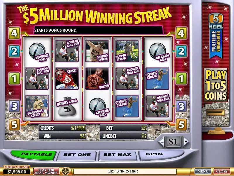 5 Million Winning Streak Slots made by PlayTech - Main Screen Reels