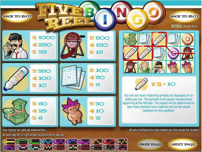 5 Reel Bingo Slots made by Rival - Info and Rules