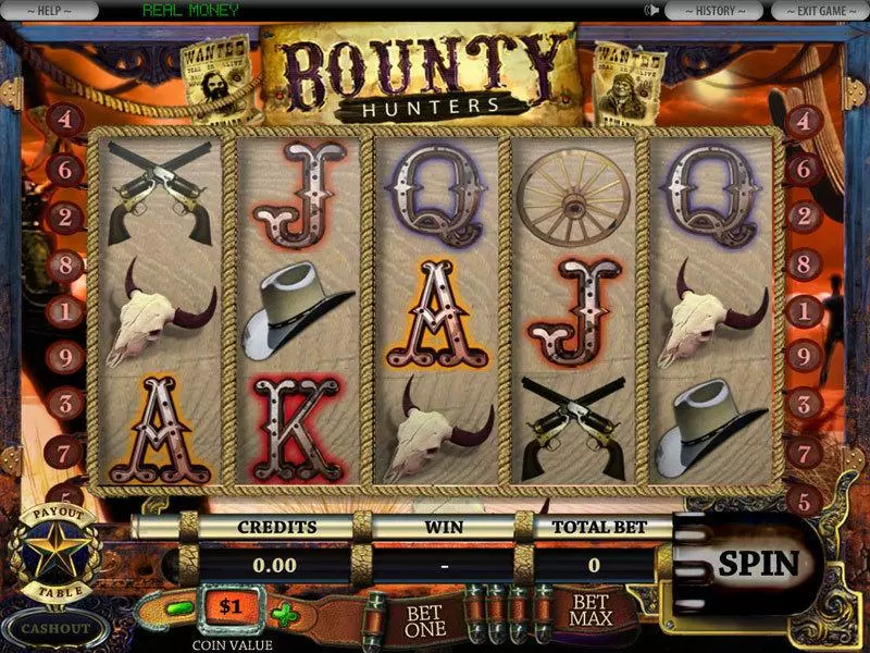 5-Reel Bounty Hunter Slots made by DGS - Main Screen Reels