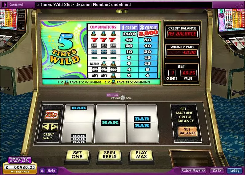5 Times Wild Slots made by 888 - Main Screen Reels