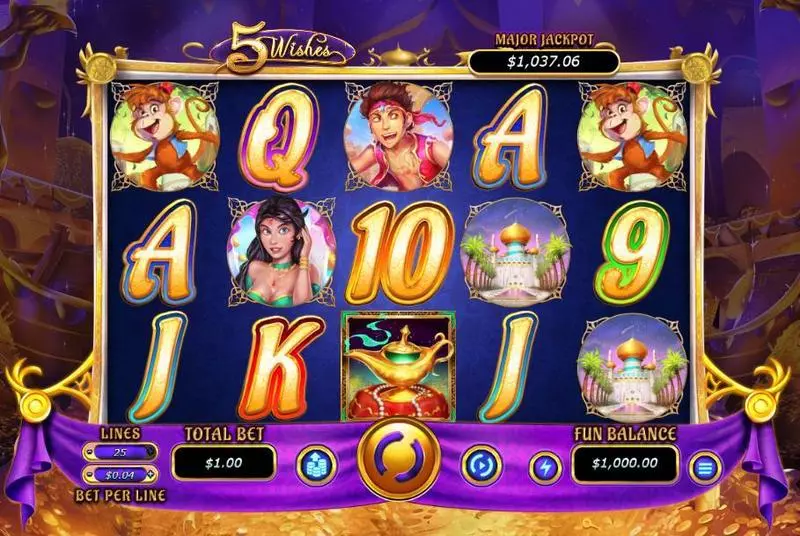 5 Wishes Slots made by RTG - Main Screen Reels