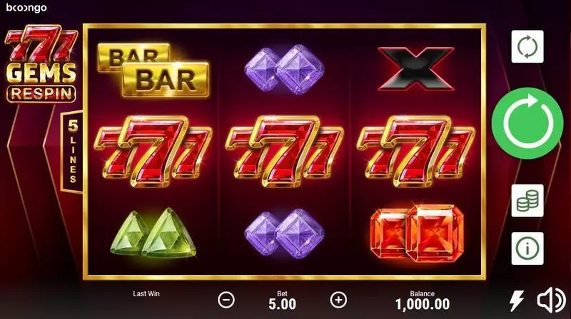 777 Gems: Respin Slots made by Booongo - Main Screen Reels