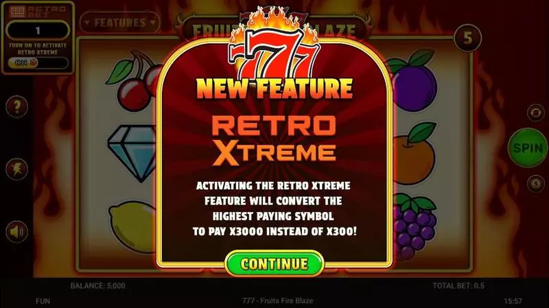 777 – Fruits Fire Blaze Slots made by Spinomenal - Introduction Screen