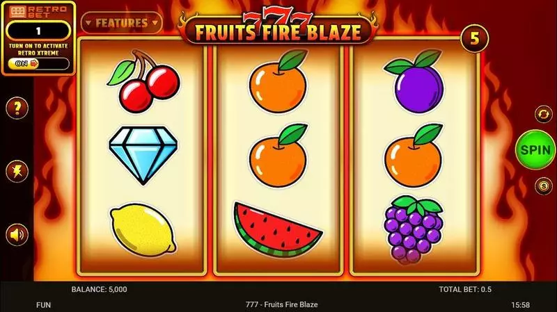 777 – Fruits Fire Blaze Slots made by Spinomenal - Main Screen Reels