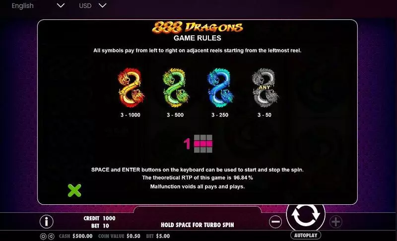 888 Dragons Slots made by Pragmatic Play - Info and Rules