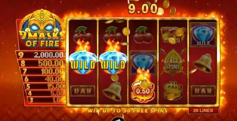 9 Masks of Fire Slots made by Microgaming - Main Screen Reels