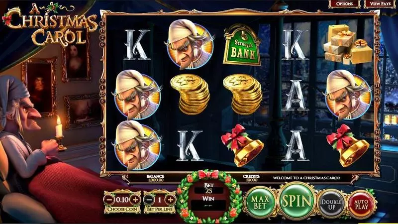 A Christmas Carol Slots made by BetSoft - Introduction Screen