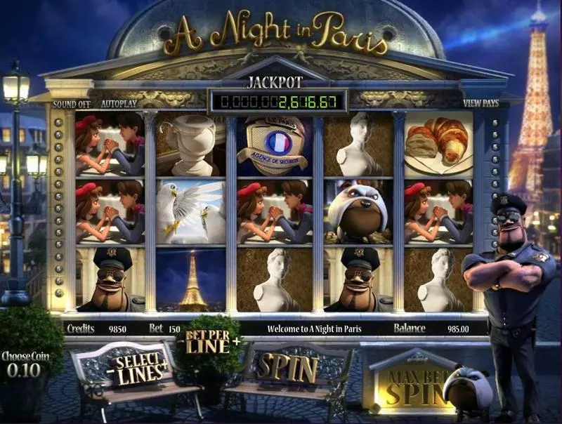 A night in Paris Slots made by BetSoft - Introduction Screen