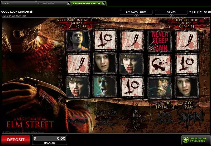 A Nightmare on Elm Street Slots made by 888 - Main Screen Reels