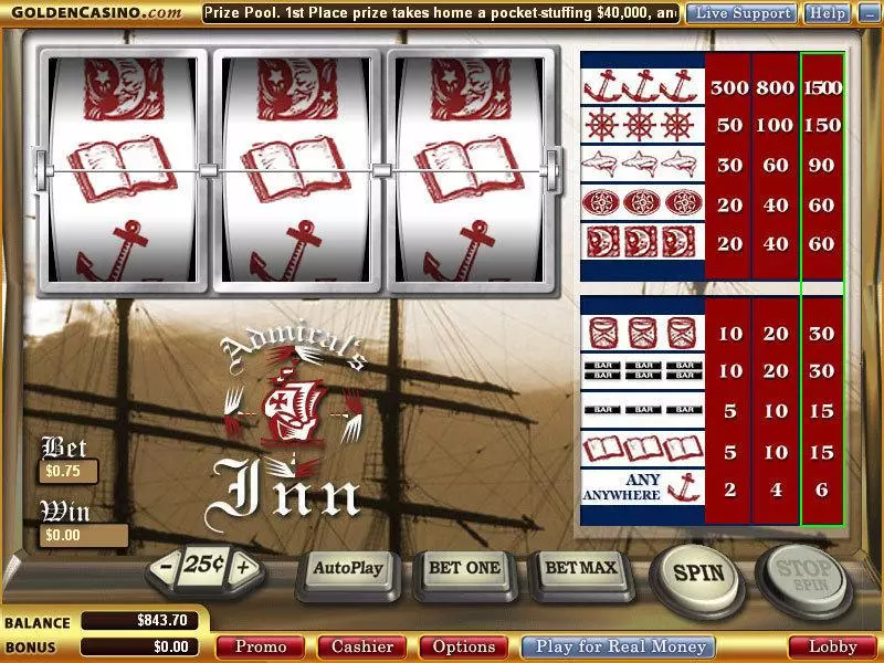 Admiral's Inn Slots made by WGS Technology - Main Screen Reels