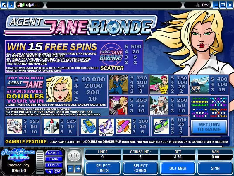 Agent Jane Blonde Slots made by Microgaming - Info and Rules