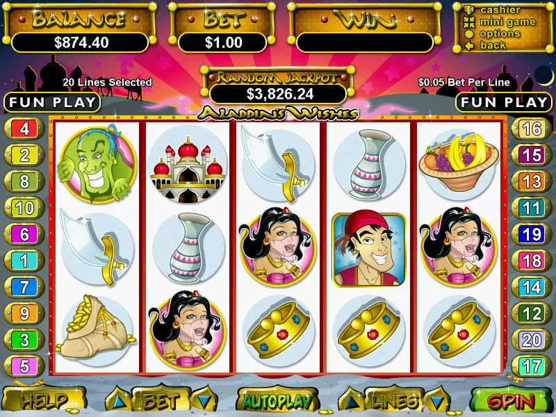 Aladdin's Wishes Slots made by RTG - Main Screen Reels