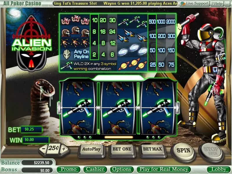 Alien Invasion Slots made by WGS Technology - Main Screen Reels