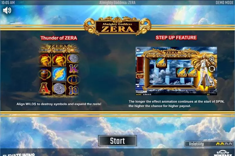 Almighty Goddess ZERA Slots made by Win Fast Games - Info and RulesIntroduction Screen