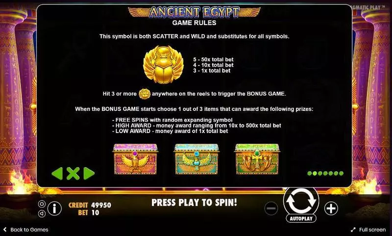 Ancient Egypt Slots made by Pragmatic Play - Bonus 1