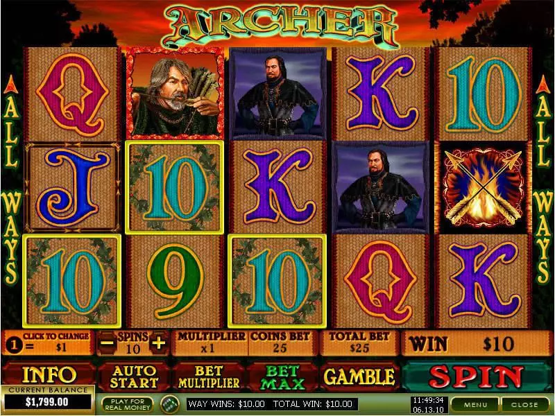 Archer Slots made by PlayTech - Main Screen Reels