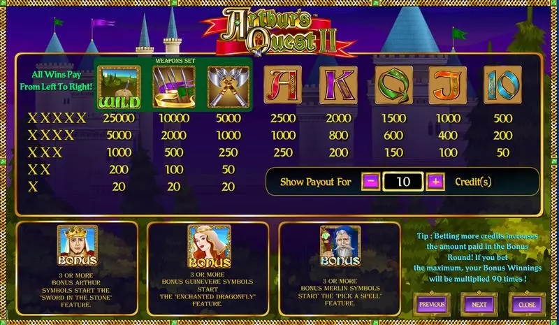 Arthur's Quest II Slots made by Amaya - Info and Rules