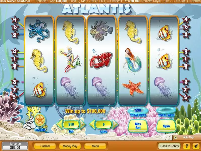 Atlantis Slots made by NeoGames - Main Screen Reels
