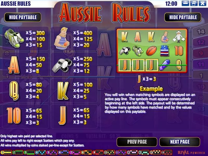 Aussie Rules Slots made by Rival - Info and Rules