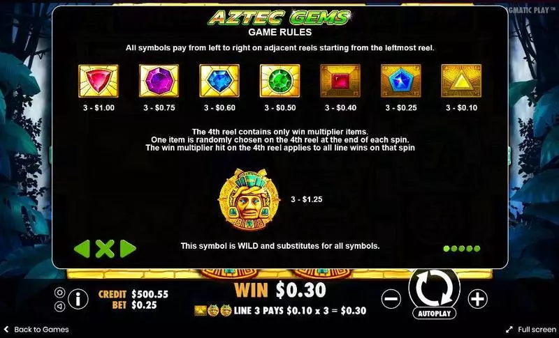 Aztec Gems Slots made by Pragmatic Play - Paytable