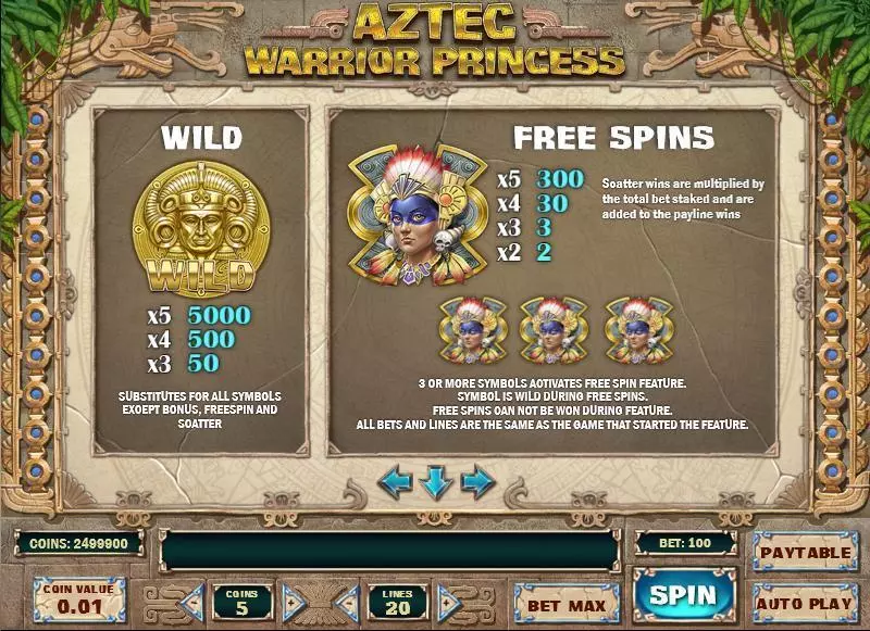 Aztec Warrior Princess Slots made by Play'n GO - Info and Rules