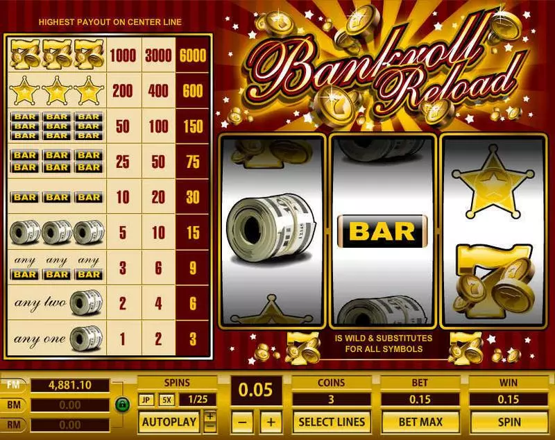 Bankroll Reload 1 Line Slots made by Topgame - Main Screen Reels