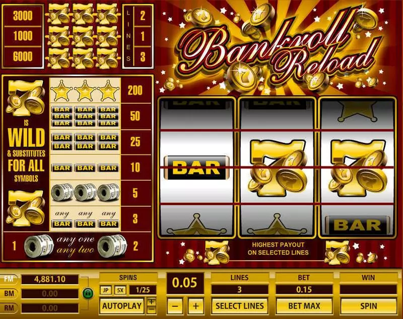 Bankroll Reload 3 Lines Slots made by Topgame - Main Screen Reels