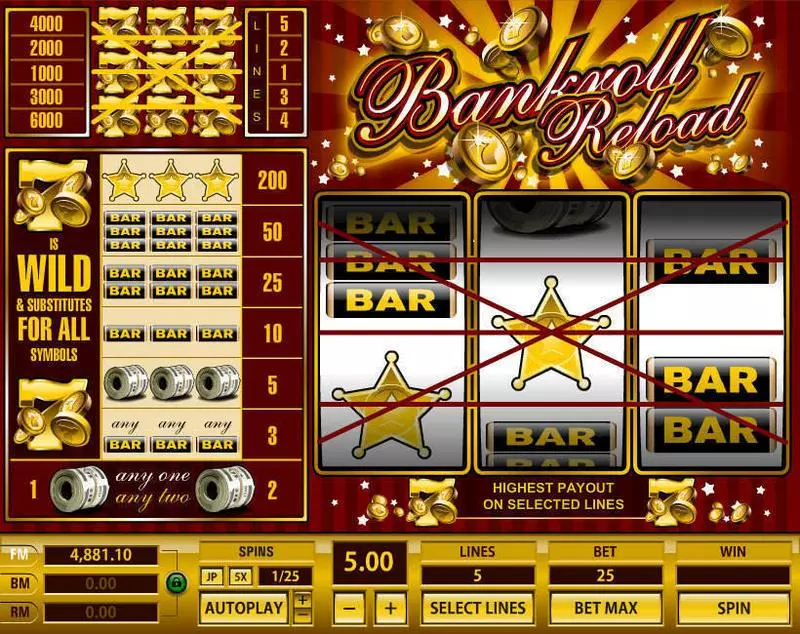 Bankroll Reload 5 Lines Slots made by Topgame - Main Screen Reels