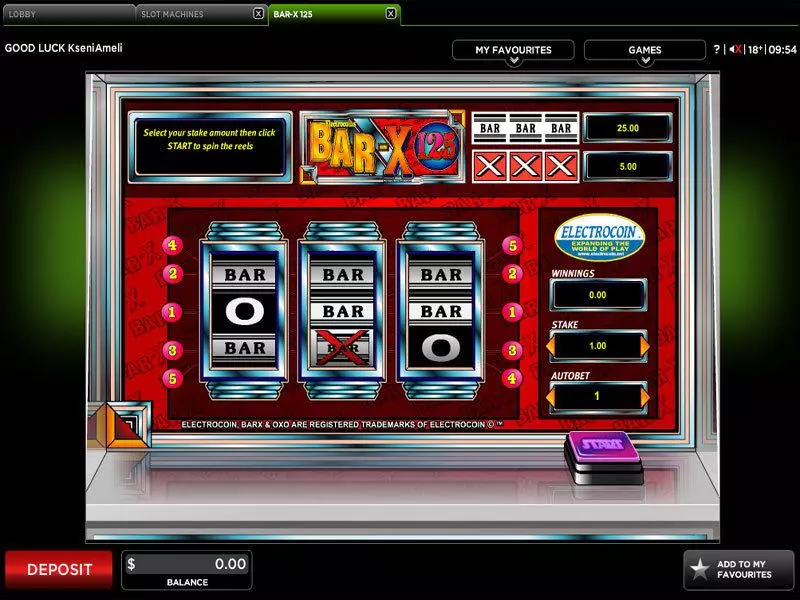 BAR-X 125 Slots made by 888 - Main Screen Reels