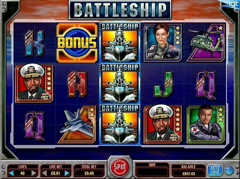 Battleship: Search & Destroy Slots made by IGT - Introduction Screen