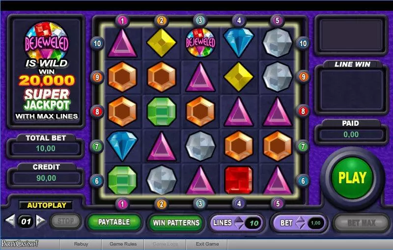 Bejeweled Slots made by bwin.party - Main Screen Reels