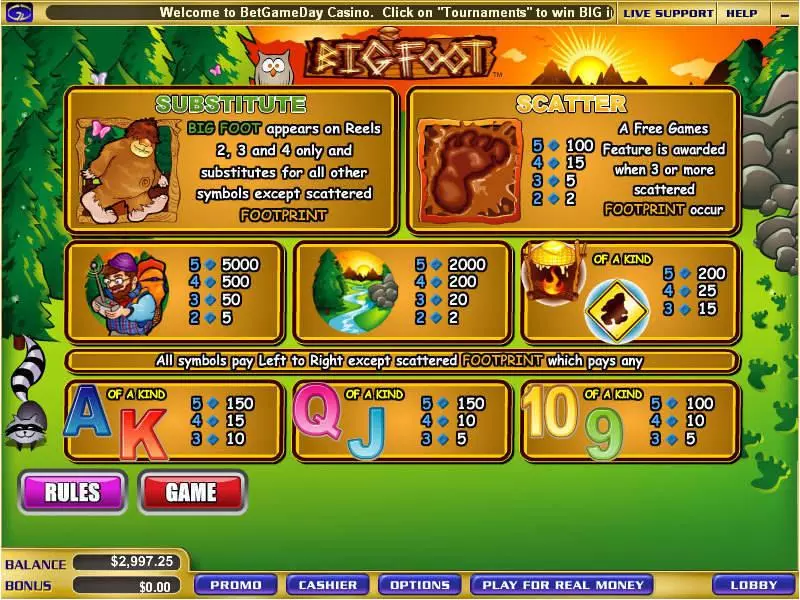 Big Foot Slots made by WGS Technology - Info and Rules