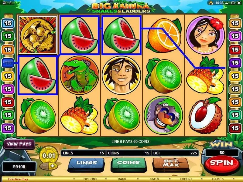 Big Kahuna - Snakes and Ladders Slots made by Microgaming - Main Screen Reels