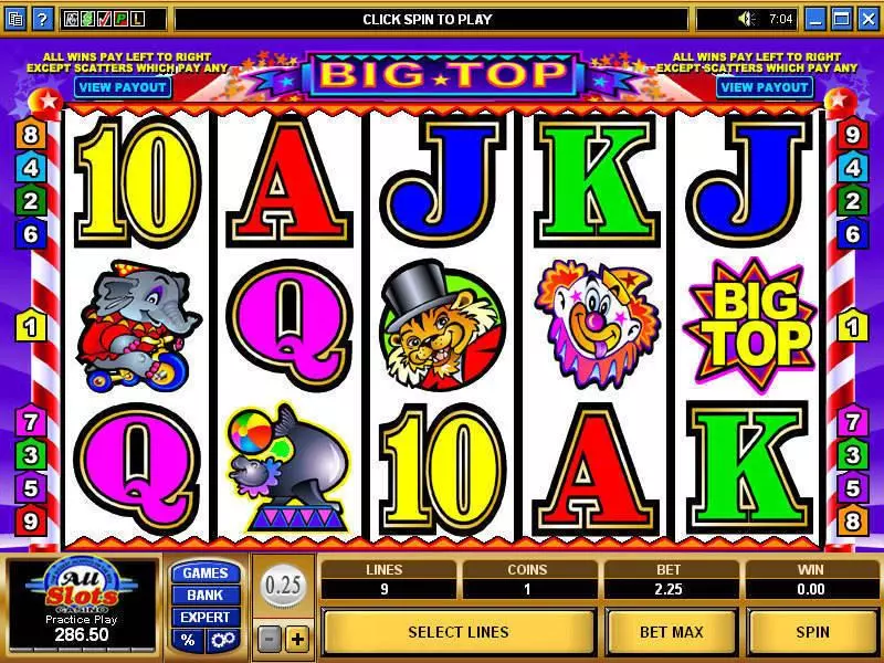 Big Top Slots made by Microgaming - Main Screen Reels