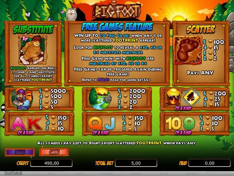 Bigfoot Slots made by bwin.party - Info and Rules