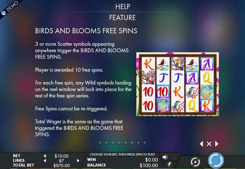 Birds & Blooms Slots made by Genesis - Info and Rules