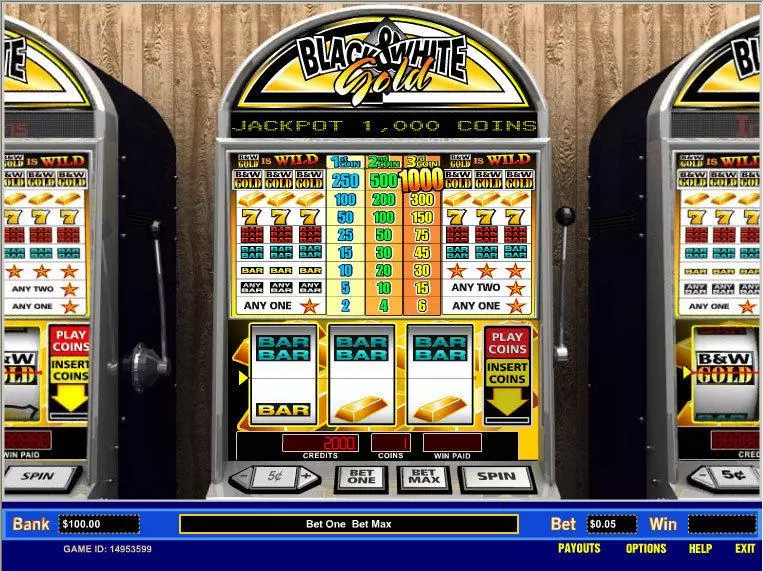 Black and White Gold 1 Line Slots made by Parlay - Main Screen Reels