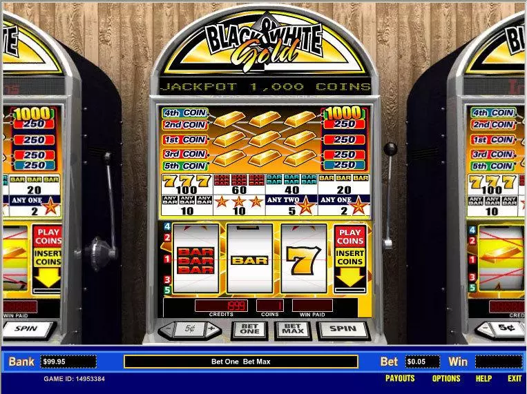Black and White Gold 5 Line Slots made by Parlay - Main Screen Reels