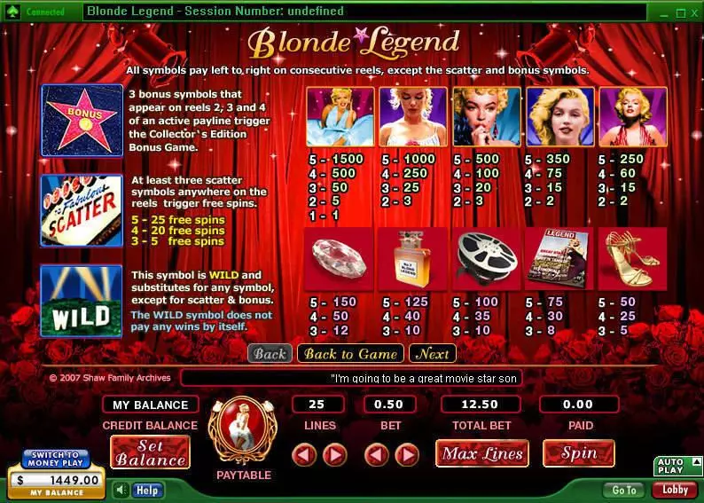 Blonde Legend Slots made by 888 - Info and Rules
