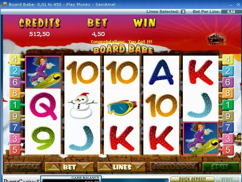 Board Babe Slots made by bwin.party - Main Screen Reels