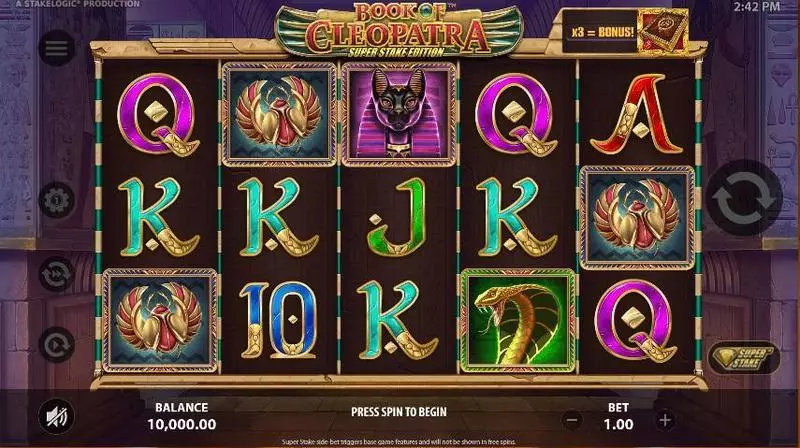 Book of Cleopatra Super Stake Edition Slots made by StakeLogic - Main Screen Reels